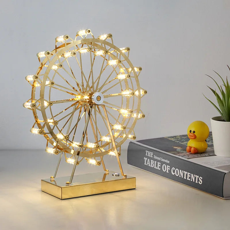 LED Ferris Wheel Table Lamp for Bedroom Decor Stainless Steel Night Light