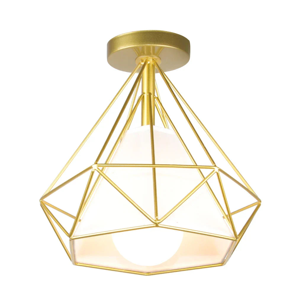 Gold Iron Cage Ceiling Light Modern Nordic Decor Retro Loft Fixture E27