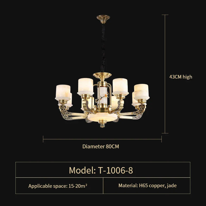 Luxury All Copper Jade Chandelier for Living Room Restaurant Villa Hall