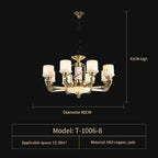Luxury All Copper Jade Chandelier for Living Room Restaurant Villa Hall