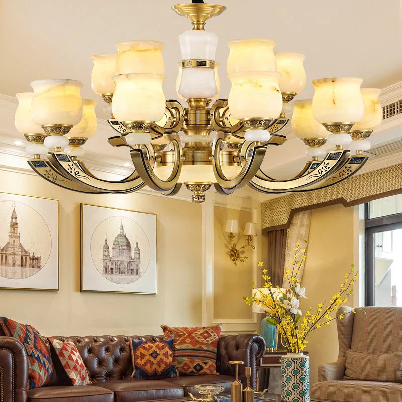 Luxury Natural Jade Chandelier for Duplex Villa and Restaurant, Guangdong Lamps