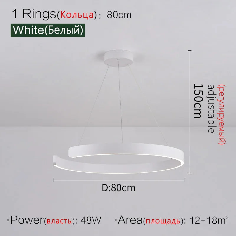 Round Ring LED Chandelier for Dining Room Bedroom Living Room Modern Nordic Decor