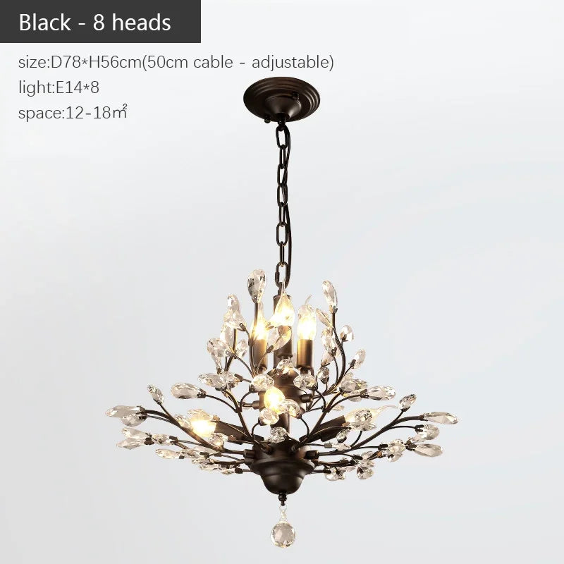 Industrial Crystal Chandelier: Vintage Farmhouse Ceiling Light for Living Room, Dining Room