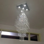 Crystal Column Chandelier: Modern Square Base Hanging Lamp for Living Room, Stair Loft