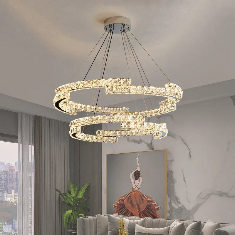 Crystal Ceiling Chandelier: Modern Stainless Steel LED Indoor Lighting for Living Room & Bedroom