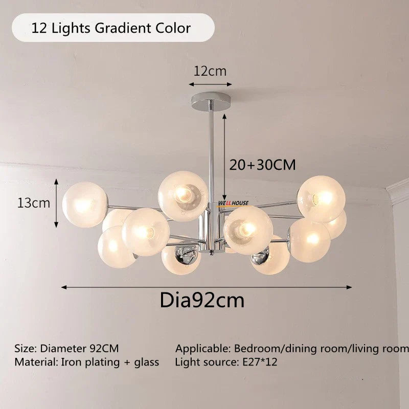 Silver LED Chandelier: Modern Nordic Glass Pendant Light for Home Décor