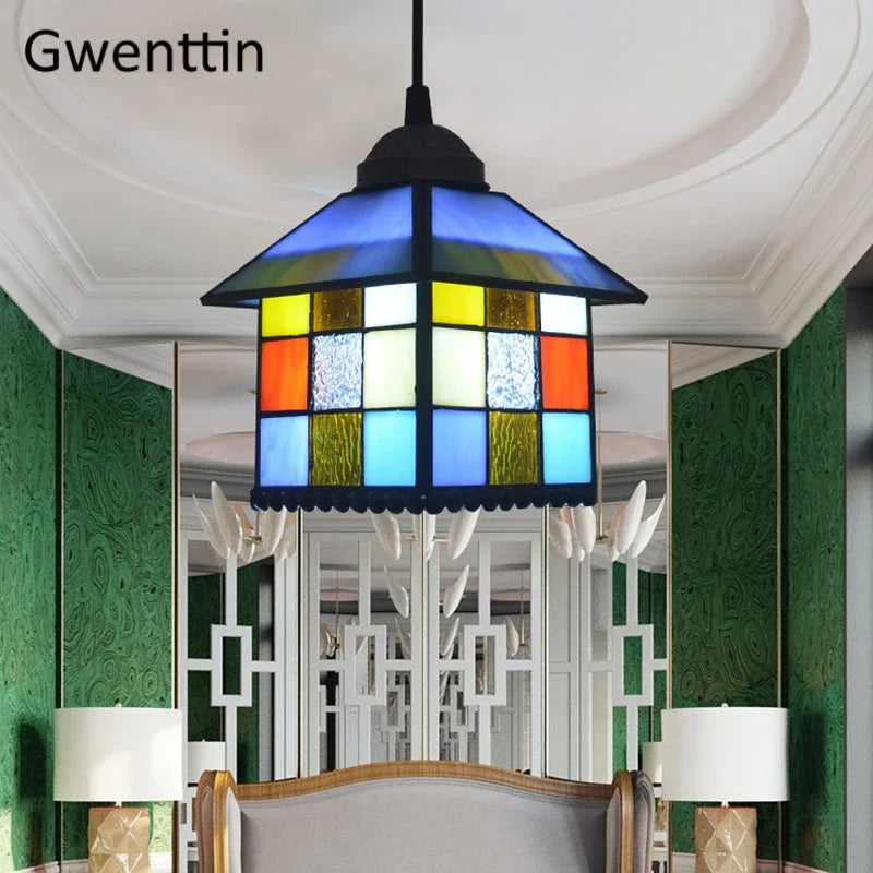 Tiffany Pendant Lights: Stained Glass Hanging Lamp for Mediterranean Loft Home Decor
