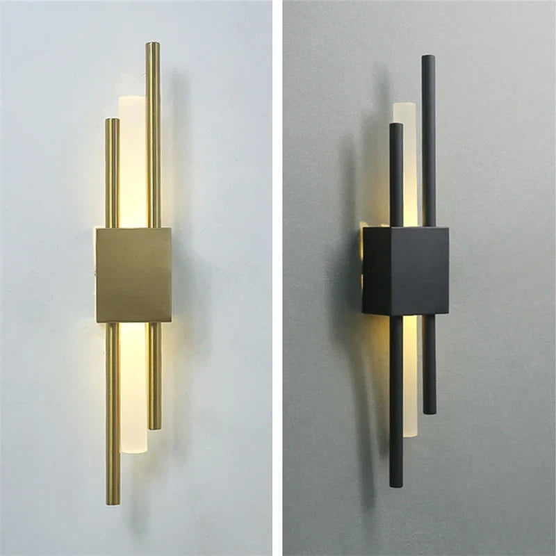 Modern Acrylic Pipe LED Wall Sconce Light for Room Decor, Black & Gold Iron Art