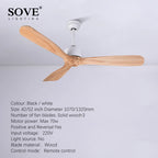 Simple Vintage Wooden Ceiling Fan 52 Inch with Remote Control