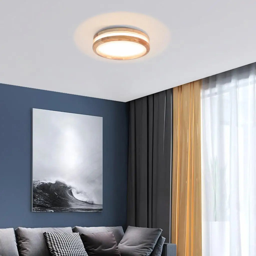 Wood LED Ceiling Lamp Modern Nordic Round Indoor Lighting Home Decor Fixture