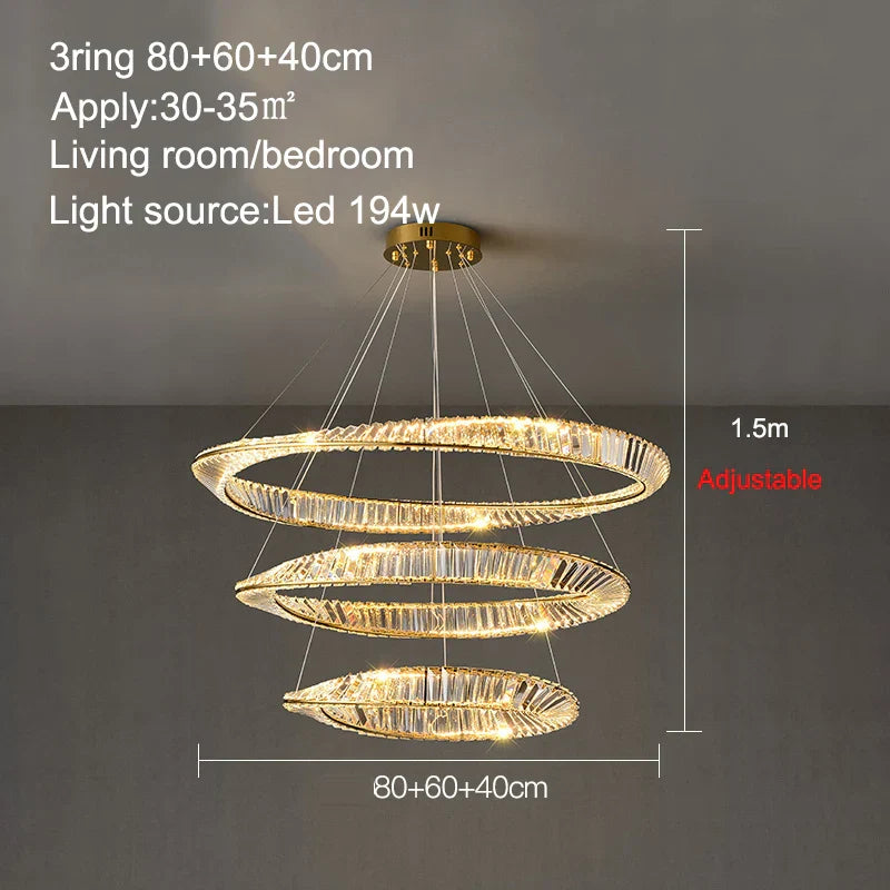 LED Crystal Chandelier Dimmable Luxe Halo Alloy Fixture