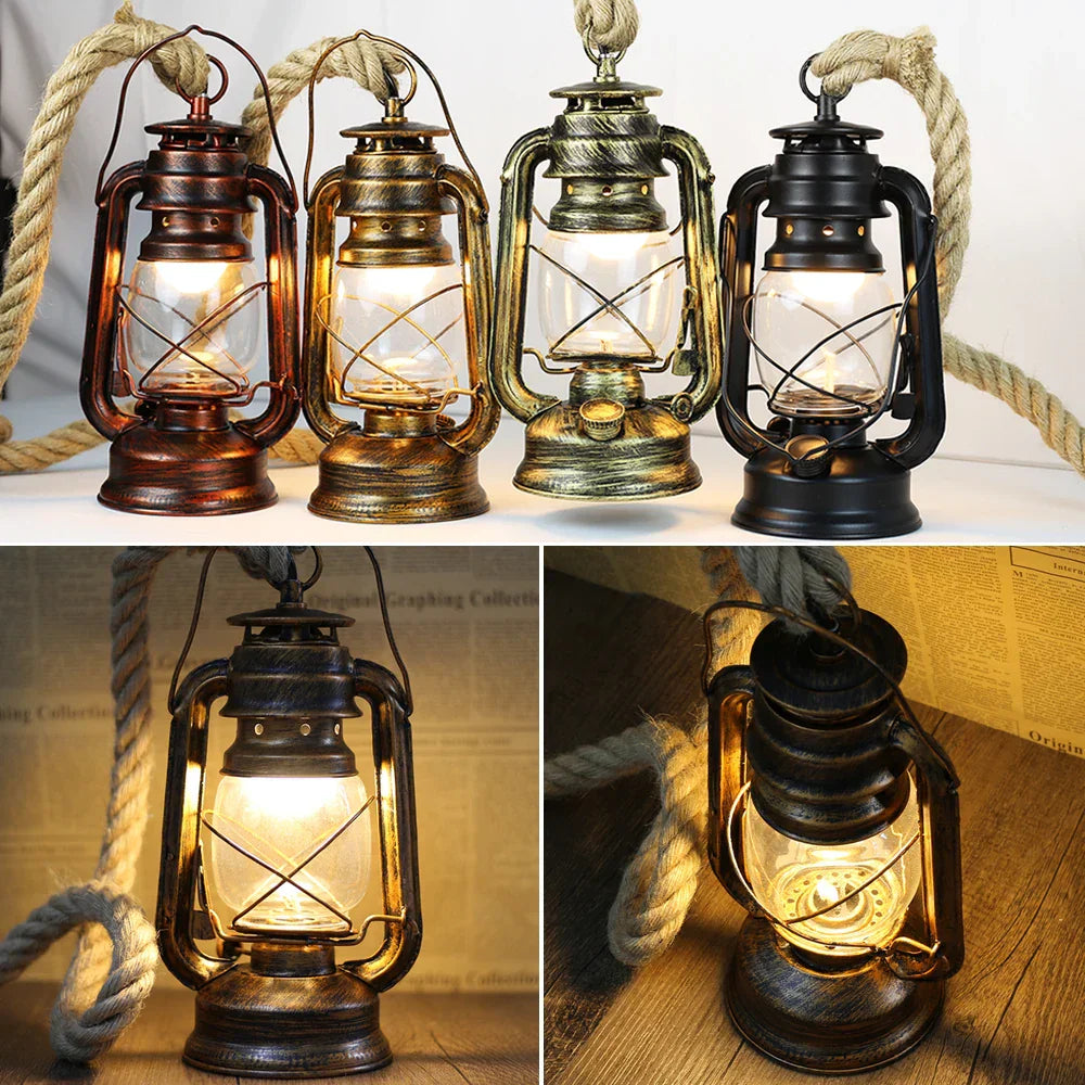 Vintage Kerosene Pendant Light Fixture with Hemp Rope for Home Decor