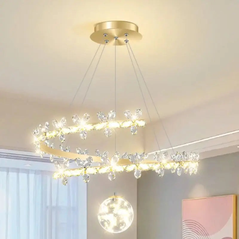 Crystal Flower Gold Ceiling Chandelier: Modern Luxury Nordic Living Room Light