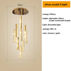 Gold Chrome Steel Crystal Pendant Lights with Dimmable LED for Villa Stair