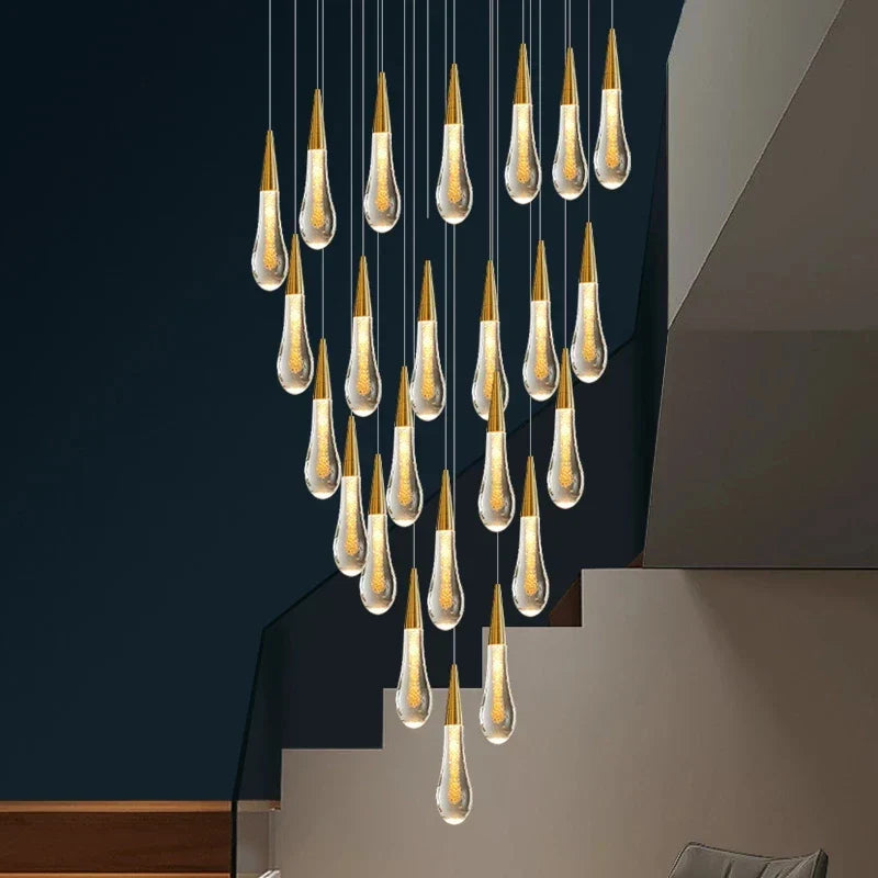 Modern Water Drop LED Chandeliers for Duplex Building, Villa Luxury Lighting