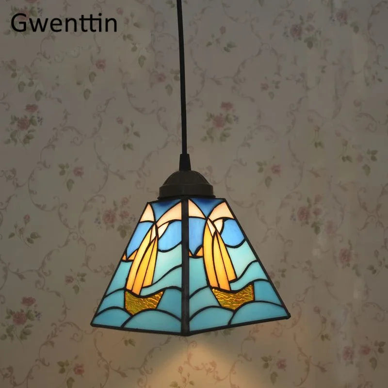 Tiffany Pendant Lights: Stained Glass Hanging Lamp for Mediterranean Loft Home Decor