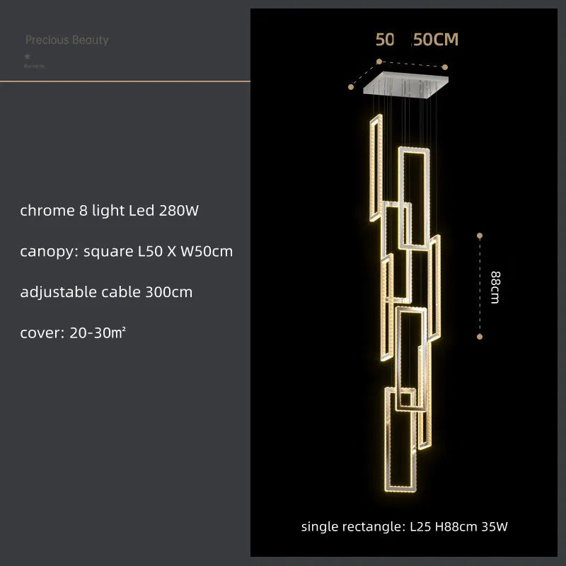 Crystal LED Pendant Light Luxury Stairs Lustre Modern Lighting Fixture