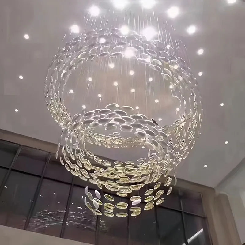 Modern Glass Chandelier for Hotels, Villas & Spiral Staircases