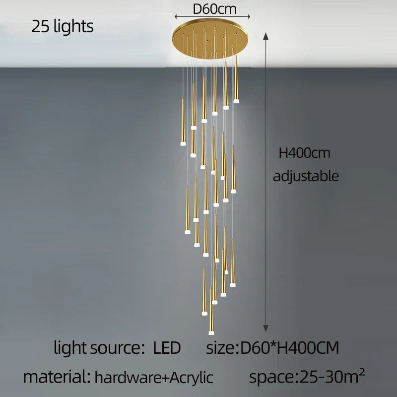 Modern LED Tapered Chandelier for Living Room, Kitchen, and Hall