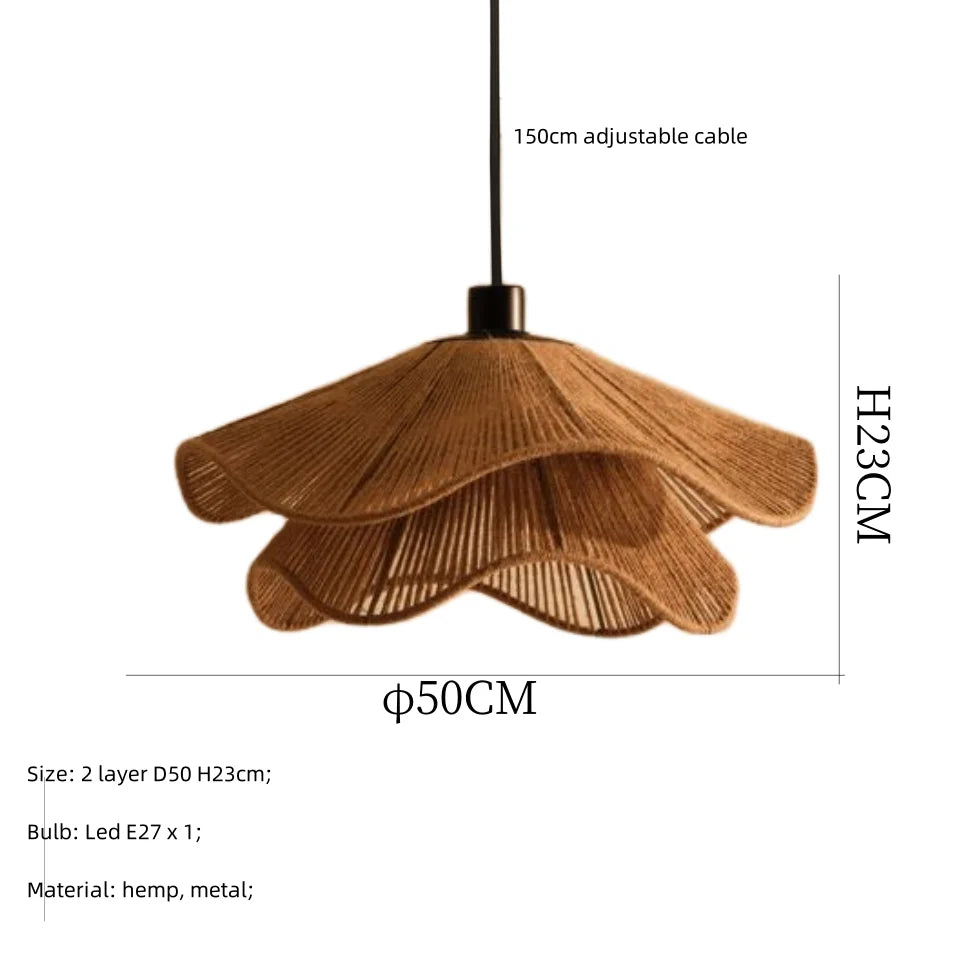 Japanese Hemp Knit Pendant Light E27 LED Lamp - Nordic Wabi Sabi Style