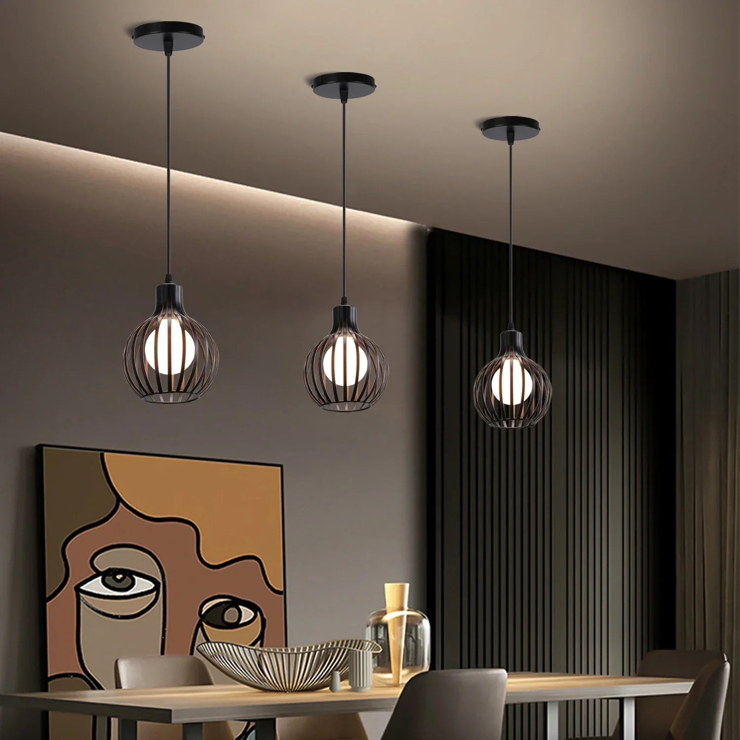 Industrial Cage LED Pendant Light for Modern Vintage Chandelier in Living Room