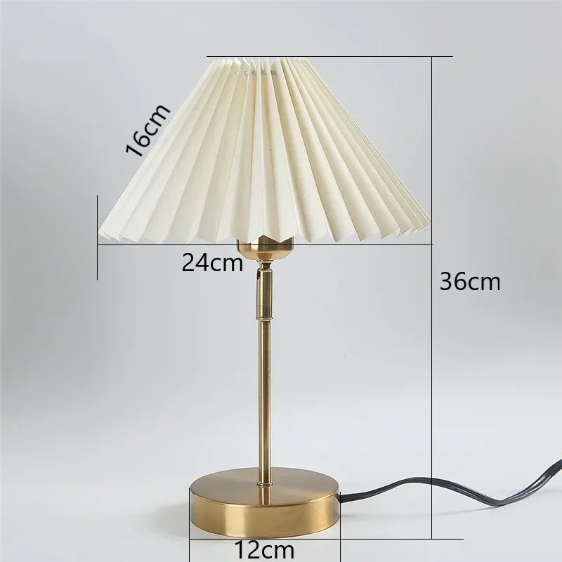 Adjustable Pleated Table Lamp Nordic Retro LED Desk Light for Living Room Bedroom