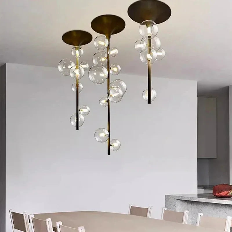 LED Bubble Chandelier Clear Glass Ball Pendant Lamp for Dining Room & Bar