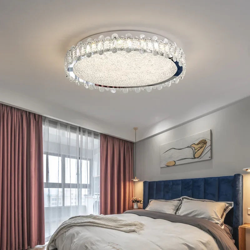 Crystal LED Ceiling Chandelier: Modern Dimmable Lighting Fixture for Stylish Home Decor