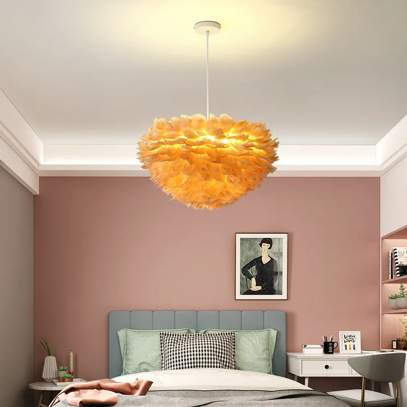 Nordic Feather Chandelier: Warm, Romantic LED Pendant Lamps for Girl Room and Clothes Shop