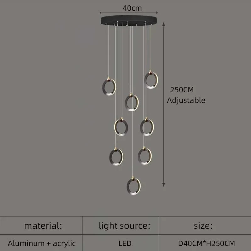 Aluminum LED Chandelier: Luxury Crystal Round Hanging Lamps for Staircase and Attic