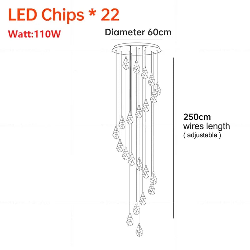 Nordic Crystal Cube Chandelier LED Light for Home Staircase Loft Living Room