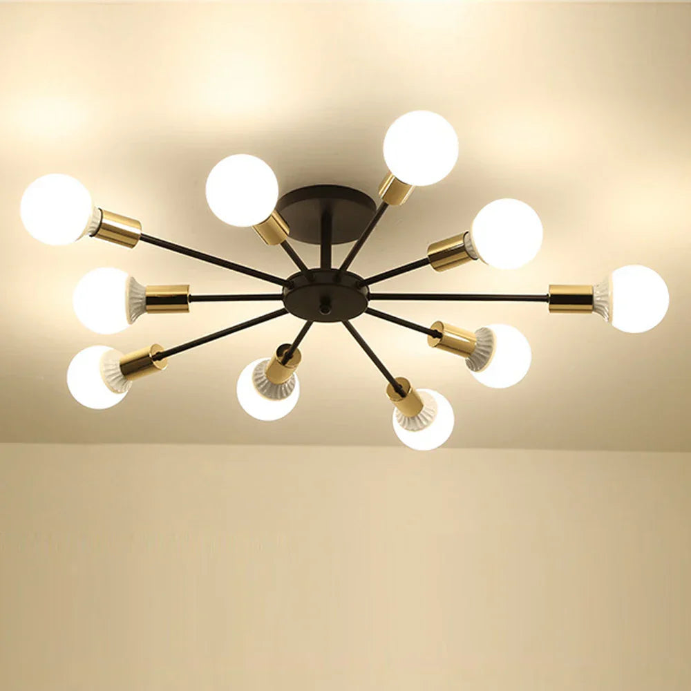 Industrial Rod Iron Wood Sputnik Chandelier Ceiling Lamp LED E27 Home Lighting