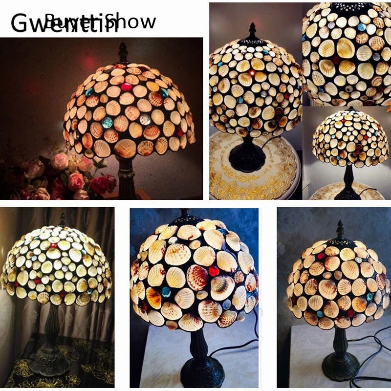 Stained Glass Shell Tiffany Table Lamp for Home Bedroom Lighting Fixtures