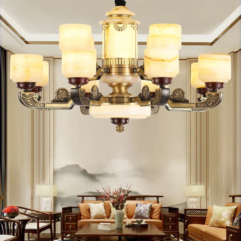 All Copper Jade Chandelier | Chinese Style Living Room Dining Room Lighting