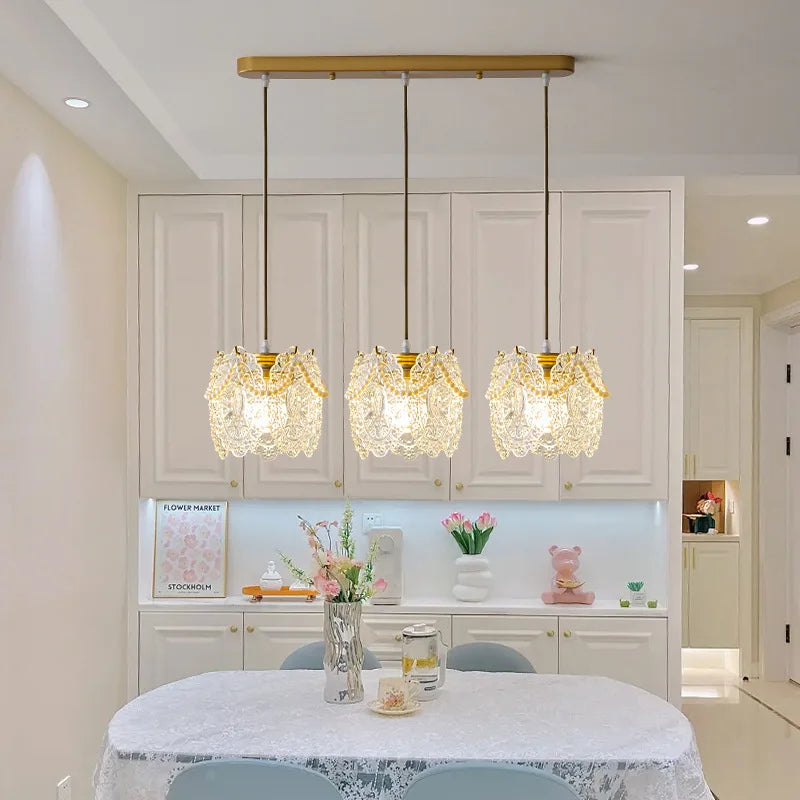 Carved Glass Pearl Chandelier for Dining Room, Living Bedroom, Study, Balcony - LED Pendant Lighting