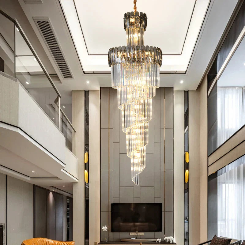Crystal Luxury Chandelier: Designer Post-modern Duplex Living Room Long Chandelier
