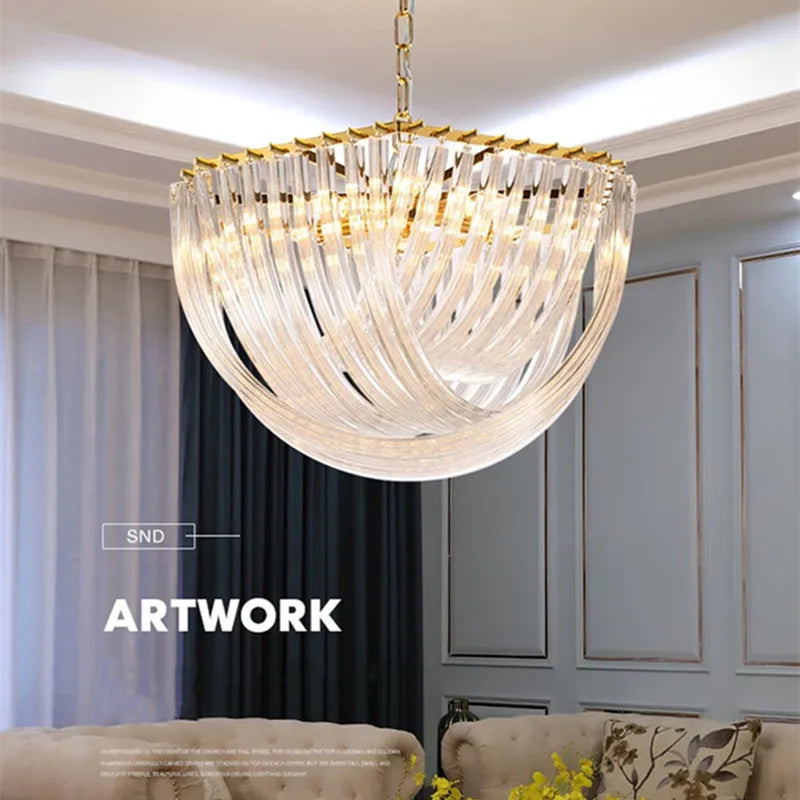 Modern Nordic Glass Tube Chandelier for Living Room Bedroom Restaurant Lighting