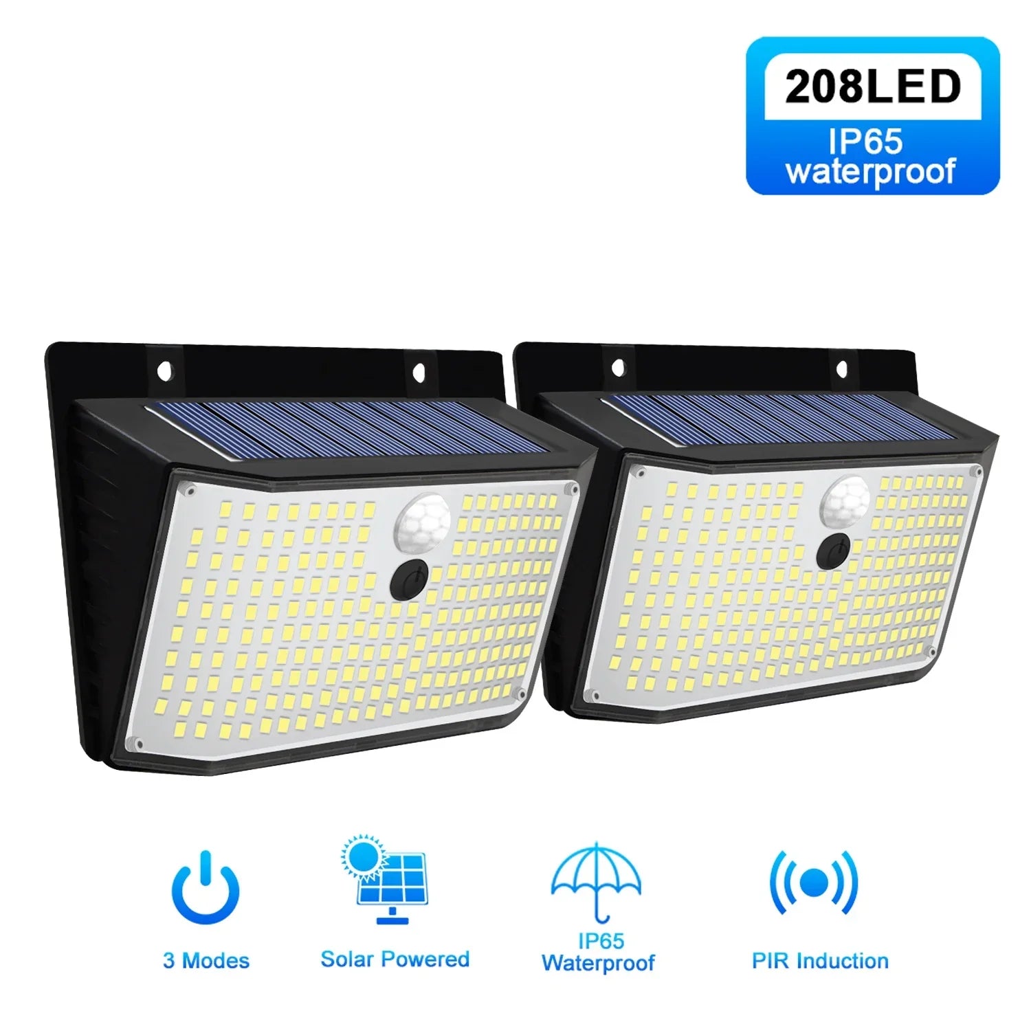 208 LED Solar Outdoor Motion Sensor Lights 3 Mode Wireless Waterproof Security