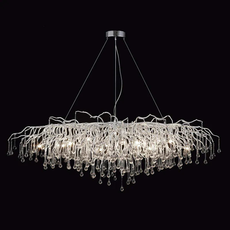 Crystal Water Drop Branch Chandelier: Luxury LED Lighting for Hall, Living Room, or Bar
