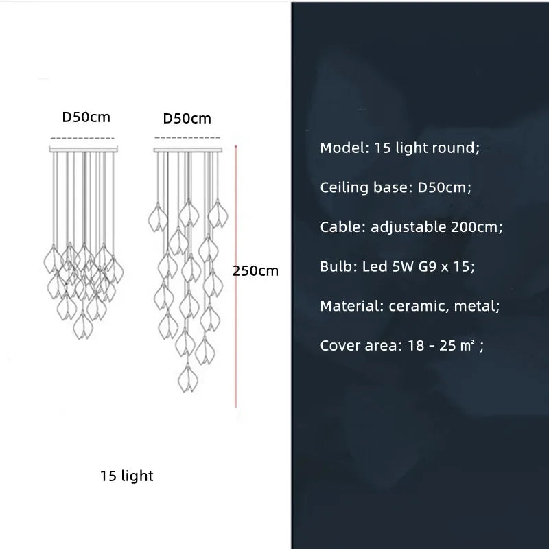 Magnolia Flower G9 LED Chandelier - White Luxury Pendant Light Fixtures