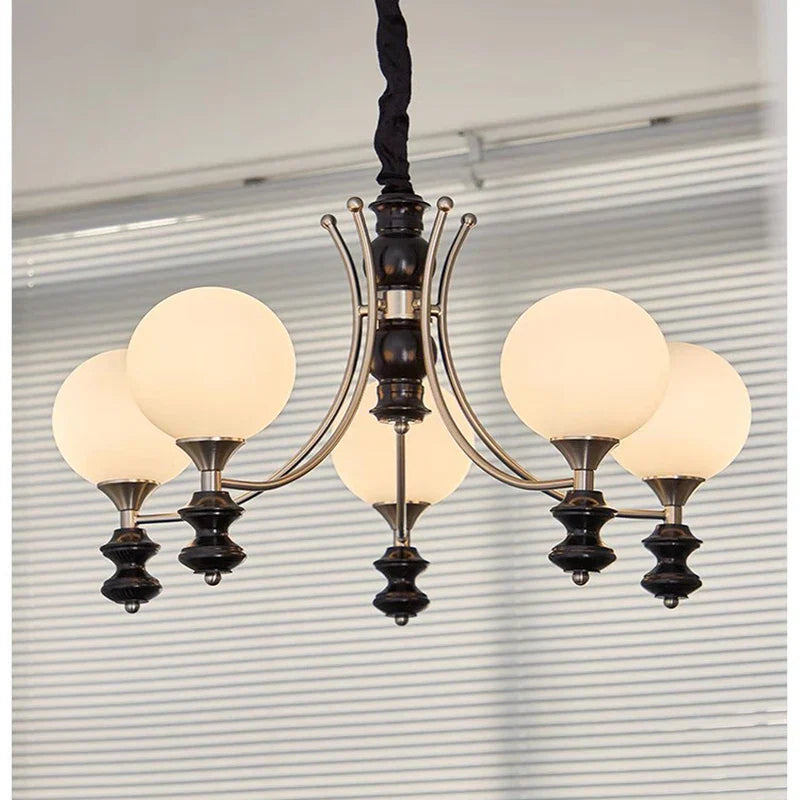 Walnut Chandelier: Bauhaus Magic Bean Designer Retro Branch Chandelier, French Style Living Room.