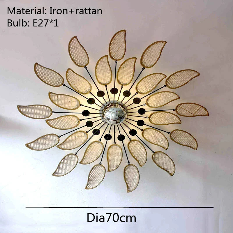 Petal Rattan Wicker Chandelier for Tea House Dining Room