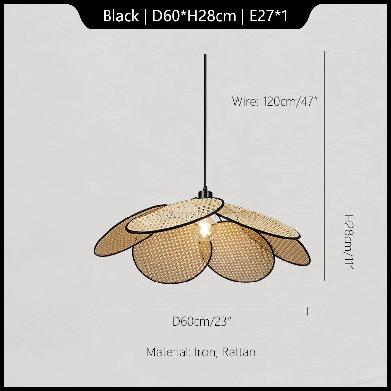 Rattan Chandelier Korean Style Pendant Light for Home Decor and Kitchen