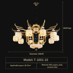 All Copper Jade Chandelier for Villa Living Room, Dining Room - Chinese Style Duplex Copper Lamp