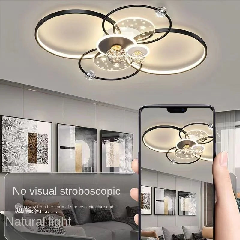 Modern Black Gold LED Ceiling Light with Remote Control for Stylish Living Room