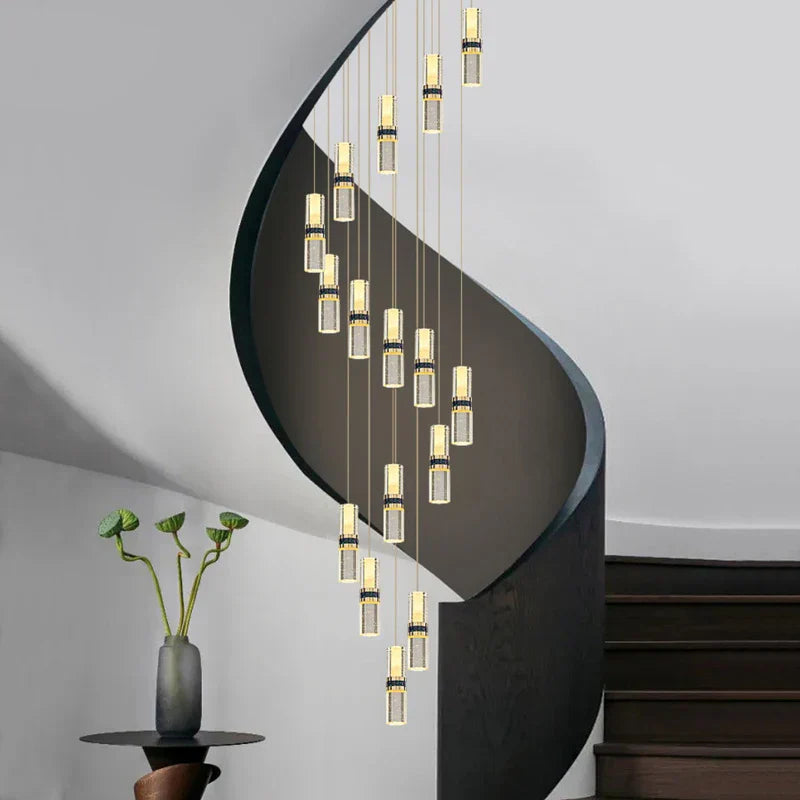 Crystal Columnar Chandelier Stair Light for Home, Restaurant, Bar, and Villa