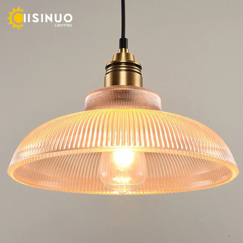 Retro Amber Glass Pendant Lights for Living Room and Bedside, LED E27 Loft Lighting