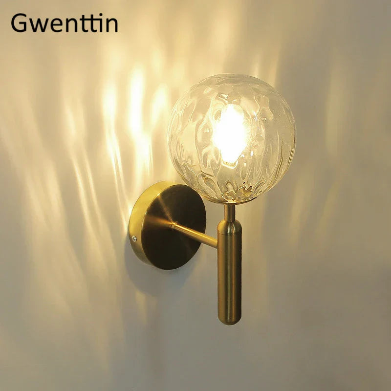 Modern Gold Glass Ball Wall Lamp Sconce for Dining Bathroom Bedroom Lighting