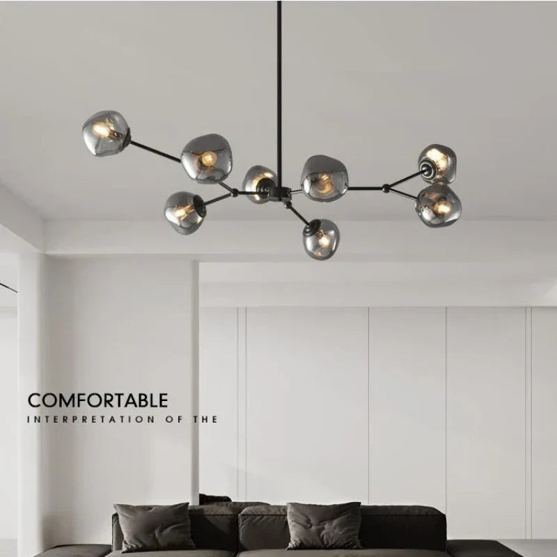 Gray Lava Glass Chandelier LED Pendant Light Modern Nordic Design