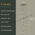 Nordic Black Gold Chandeliers LED Hanging Lamps Acrylic Suspension Loft Pendant Lights